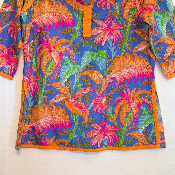 Gretchen Scott 3/4 Sleeve Split Neck Tropical Floral Pullover Tunic Multi Medium - Picture 5 of 8